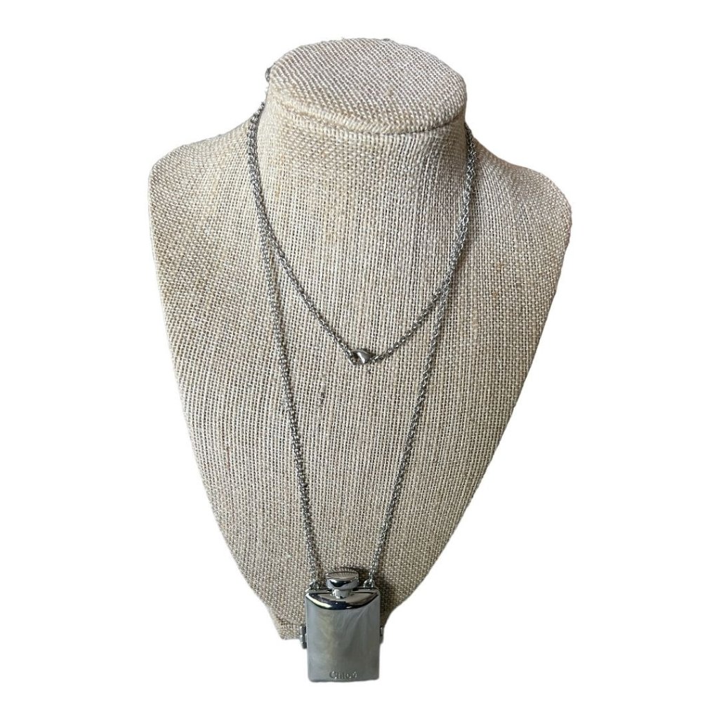 Chloe: Chloe Logo Silver Tone Bottle Pendant Necklace #1141
